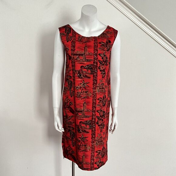 Island Fashions Hawaiian Print Shift Cotton Dress Red S - Picture 8 of 9